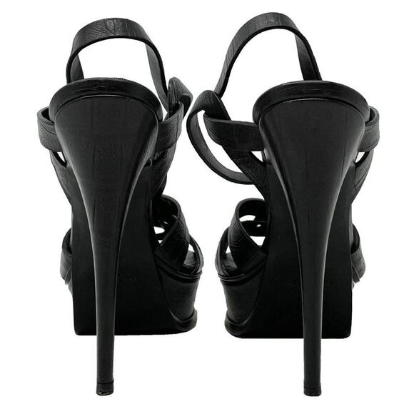 Saint Laurent Tribute 120 Embossed Leather Platform Sandals Black 40.5 - Picture 6 of 11